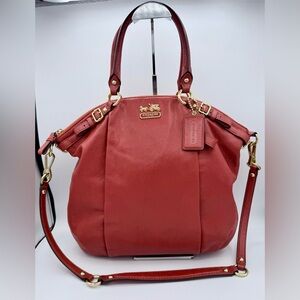 Coach Madison Leather Lindsey Satchel Convertible Crossbody Bag Vermillion 18641